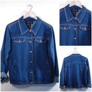 Vintage Studded Medium Indigo Blue Denim Jacket